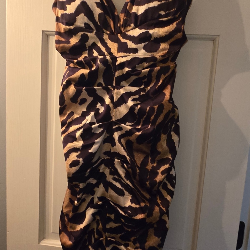 Xscape Brown and Black Animal Print Mini Dress